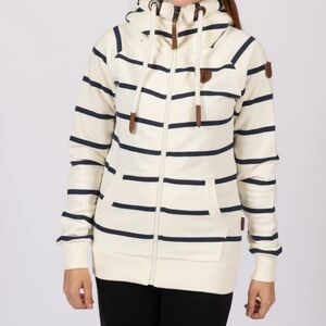 Wanakome womens White & Navy Striped Hooded Zip-Up Sweatshirt size XL